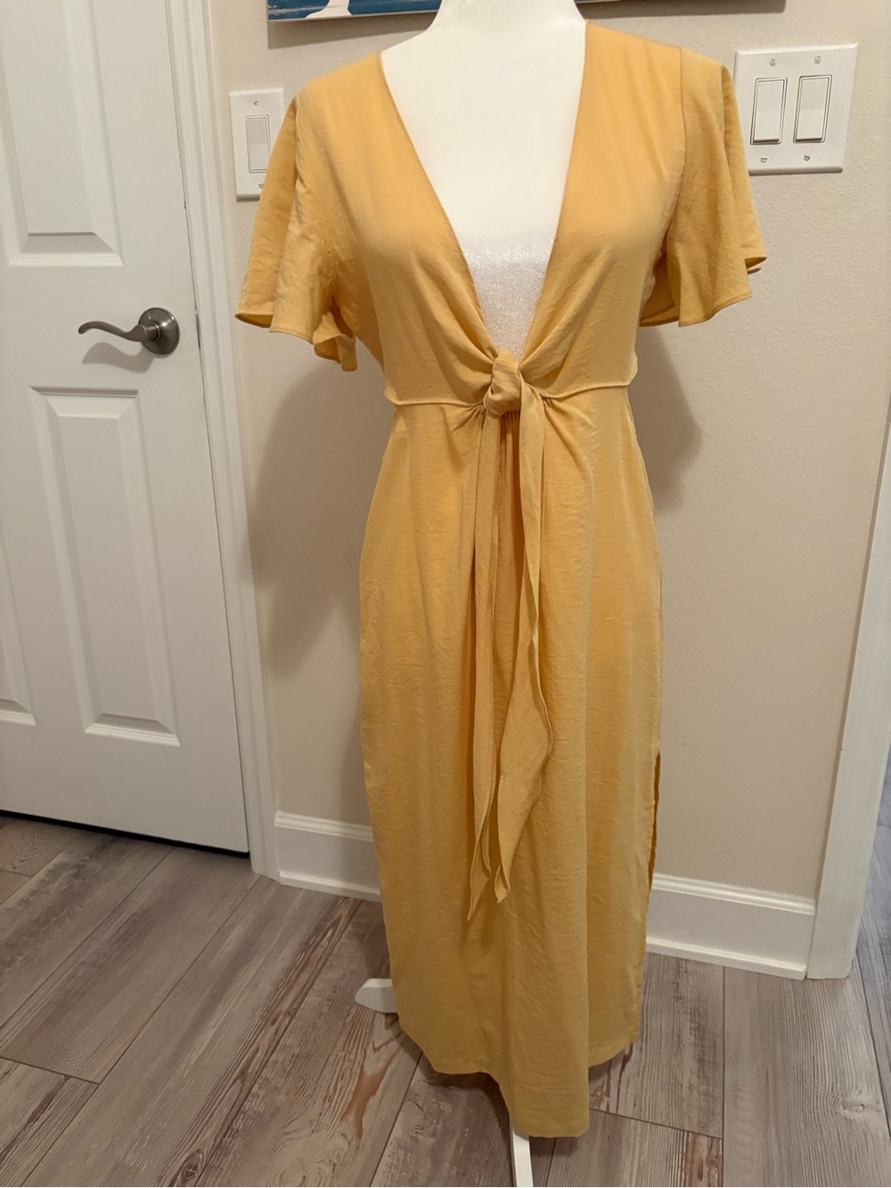 Cider Mustard Tie-Front Maxi Dress